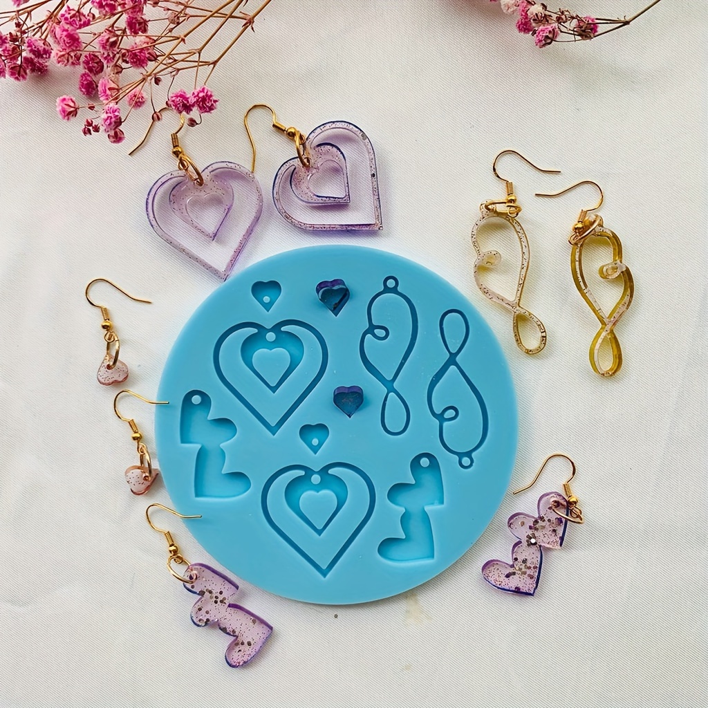 

1pc Earrings Pendant Epoxy Resin Silicone Mold Hollow Infinite Heart Love Shape Ear Drop Dangle Pendant Casting Silicone Mould Diy Valentine's Day Gift