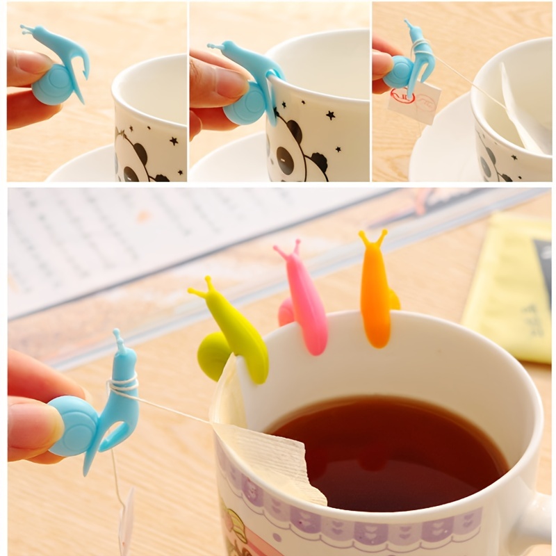 Porte-sachet de thé en silicone mignon animal coloré porte-sachet de thé,  tasse marquant la forme d'escargot 10 paquets (couleur bonbon)