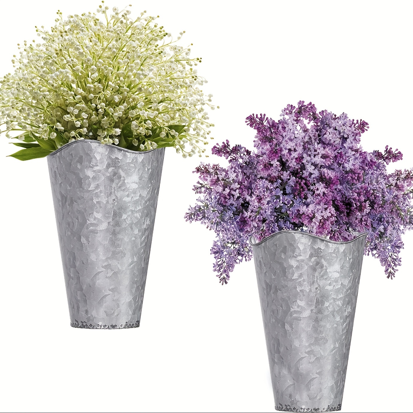 Lot de 2 pots de fleurs muraux en métal galvanisé avec eucalyptus  artificiel de style ferme suspendus vases muraux porte-fleurs pour  décoration murale de maison rustique, argent 