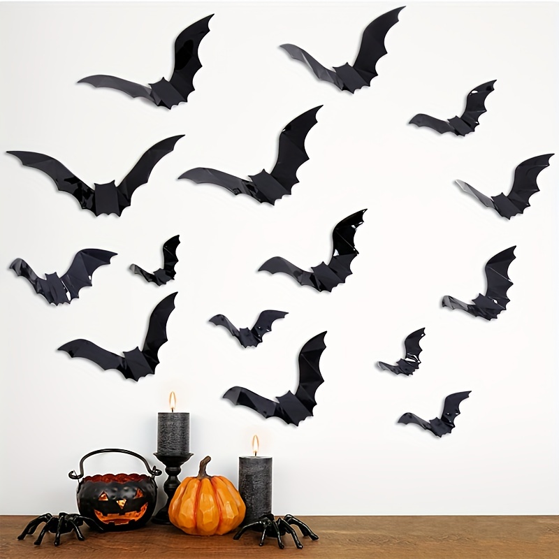 16pcs Halloween 3d Black Bat Wall Stickers Removable Halloween Diy