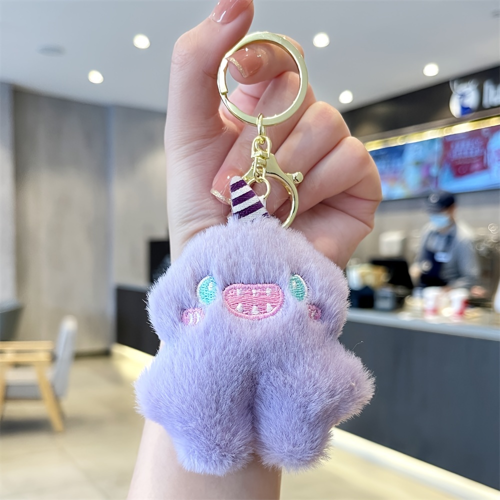 Cute Mini Elf Monster Plush Keychain Animal Pom Keyring Kids Car Key  Backpack