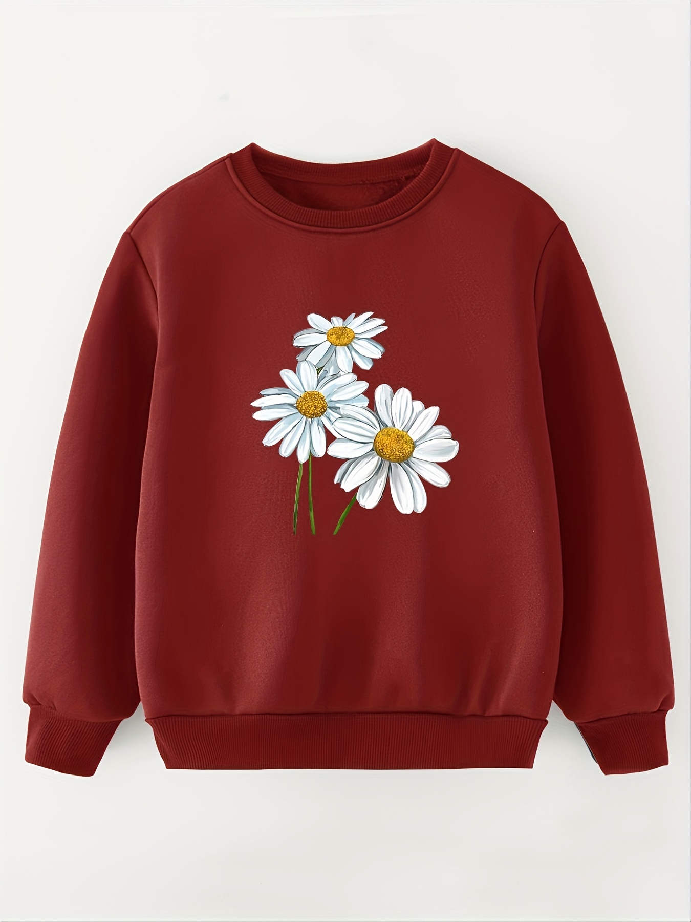 Girls Casual Flower Embroidered Crew Neck Sweatshirt For Spring/fall - Temu