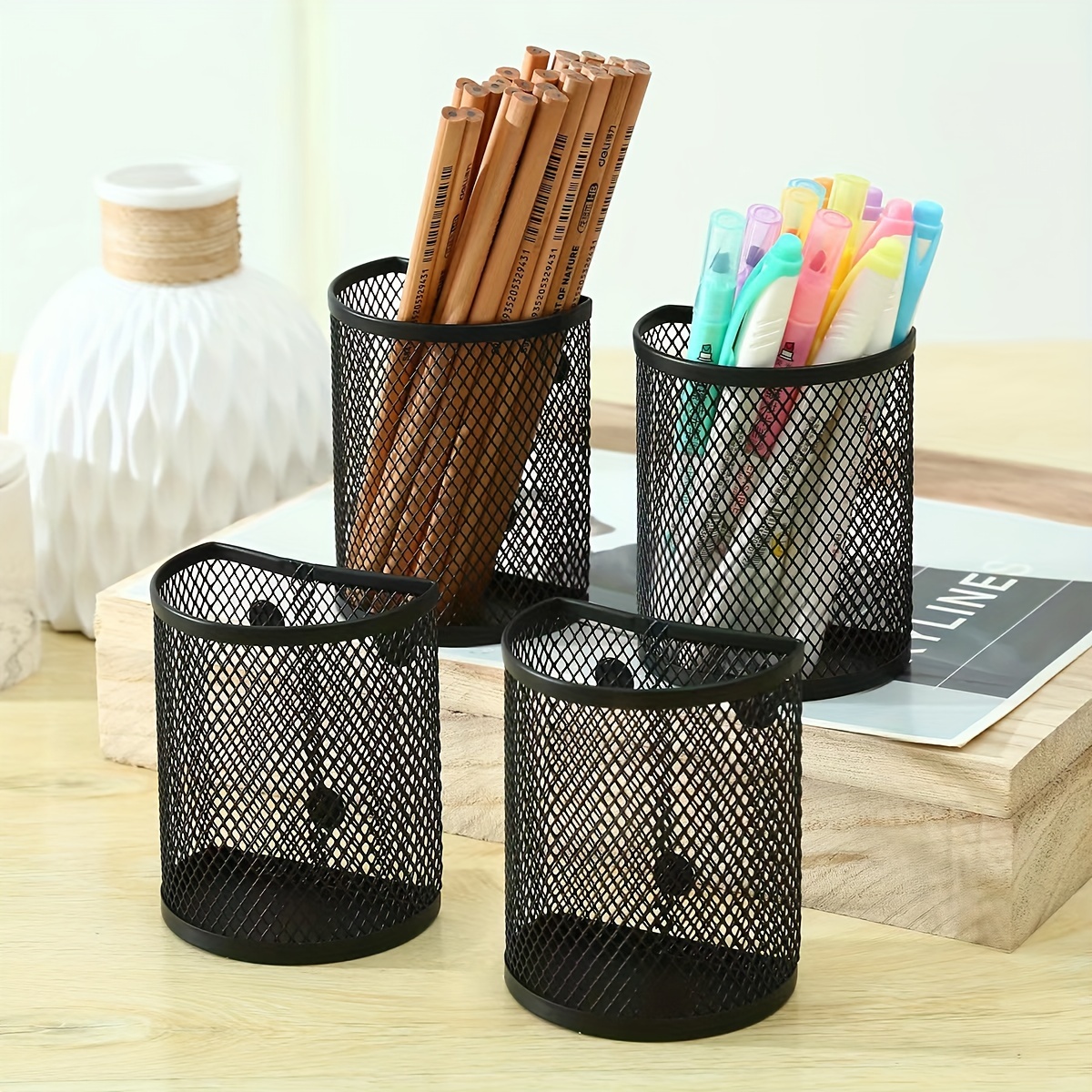 Magnetic Pen Holders With Divider, Plastic Magnetic Marker Holder