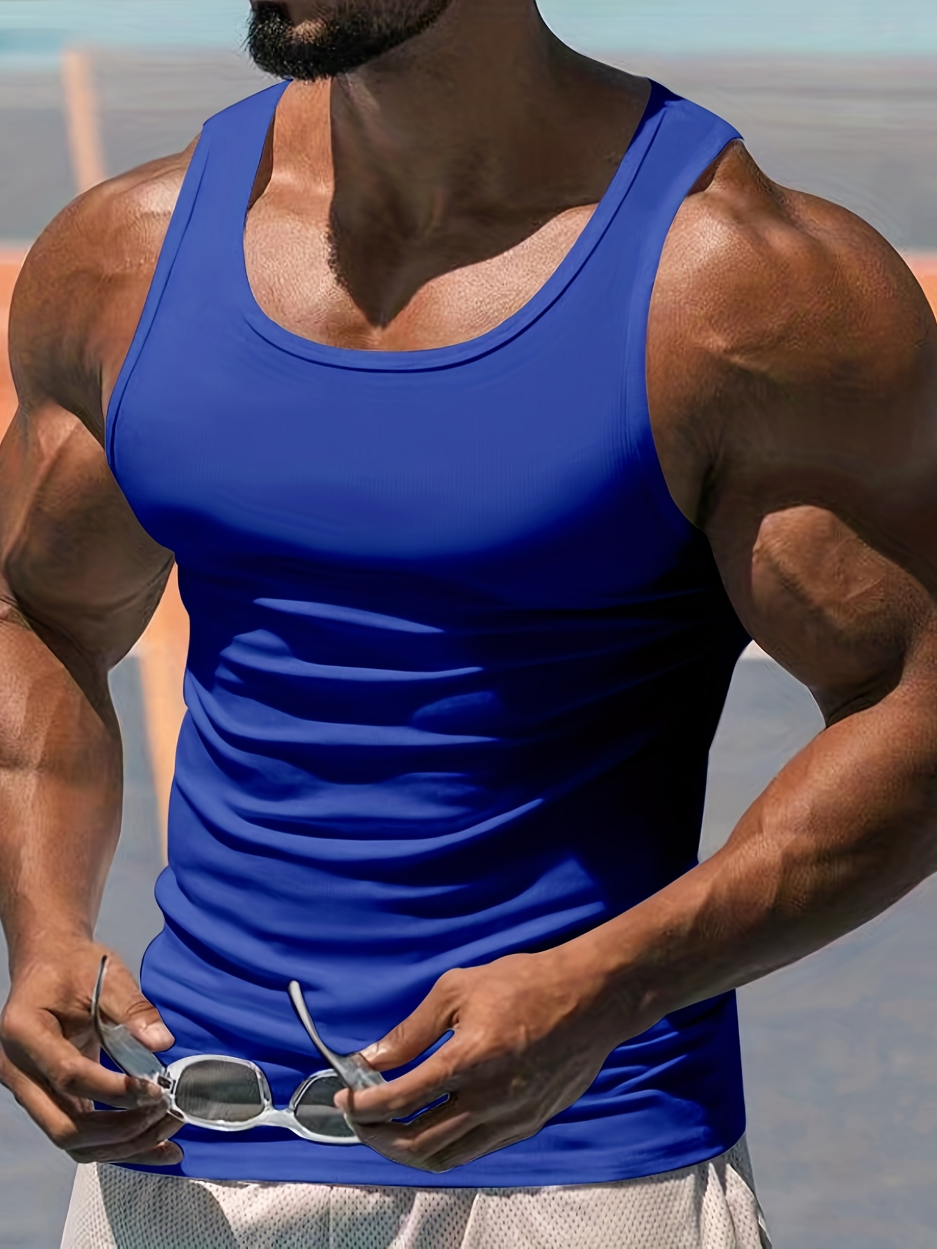 adviicd Tank Tops Men Men's Workout Tank Tops Gym Bodybuilding Training  Fitness Sleeveless T Shirts Blue,XL 