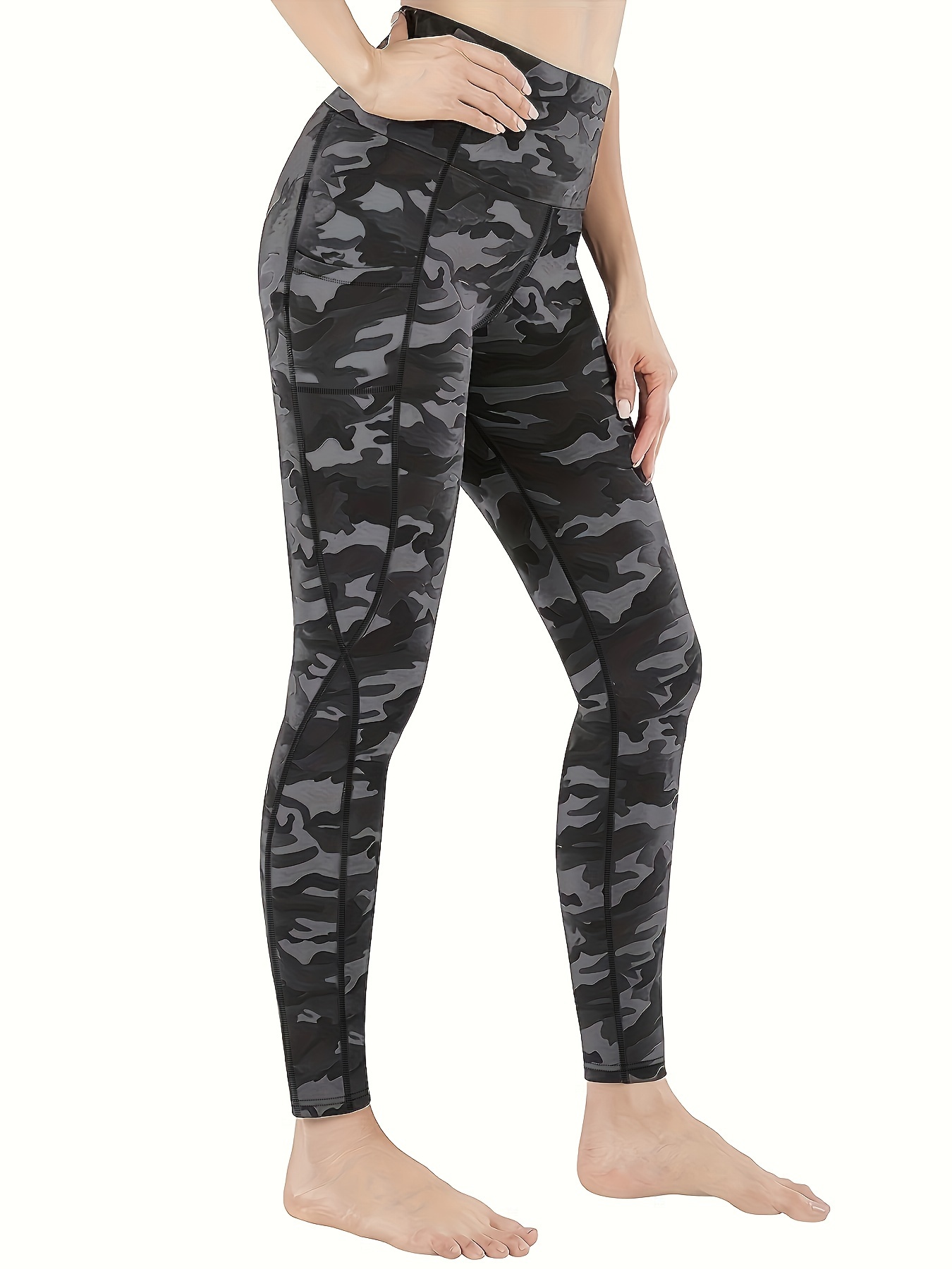 2 pack plus size sports leggings womens plus camo print leggings solid leggings 2 piece set black black camouflage 3