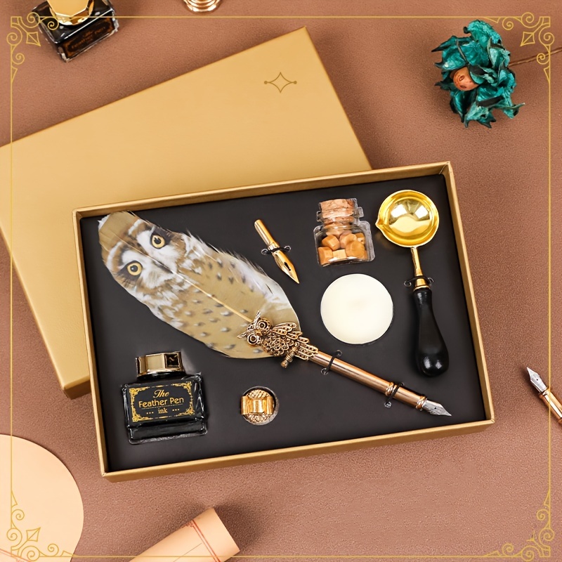 1 Set Gift Box Feather Pen Jubaboz Calligraphy Pen Ink Pen Set Antique  Writing Fountain Pen Gift Box Set Mechanical Gear Used Painting Signing  Retro Decoration, Save Money Temu