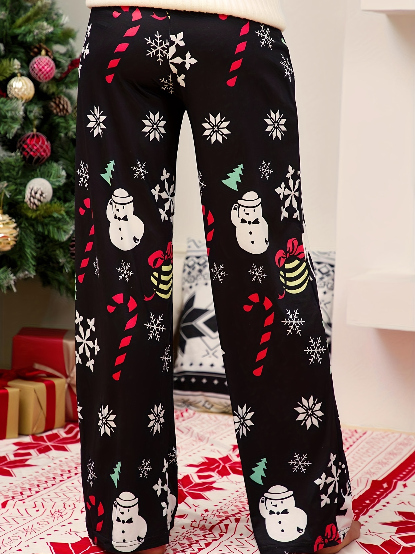 Plus Size Christmas Pants Women's Plus Gift Snowflake Print - Temu