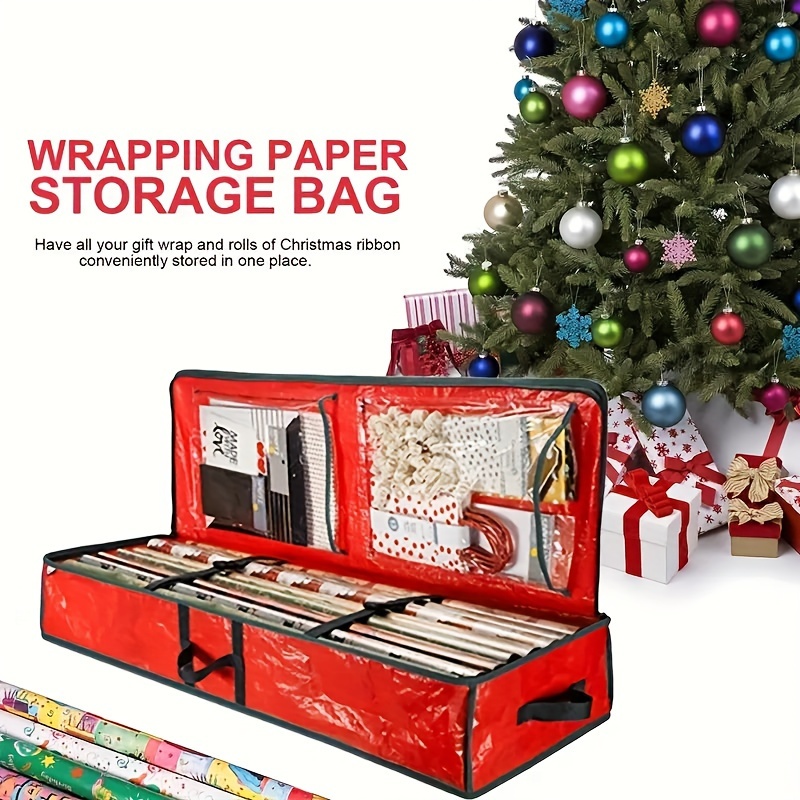 Gift Wrapping Paper Organizer, Christmas Gift Wrapping Paper Storage  Containers, Holiday Accessories Under The Bed Storage Bag, Dust, Moisture,  And Sunlight Resistant Christmas Ornament Storage Bags, Red Organization  And Storage Bag 