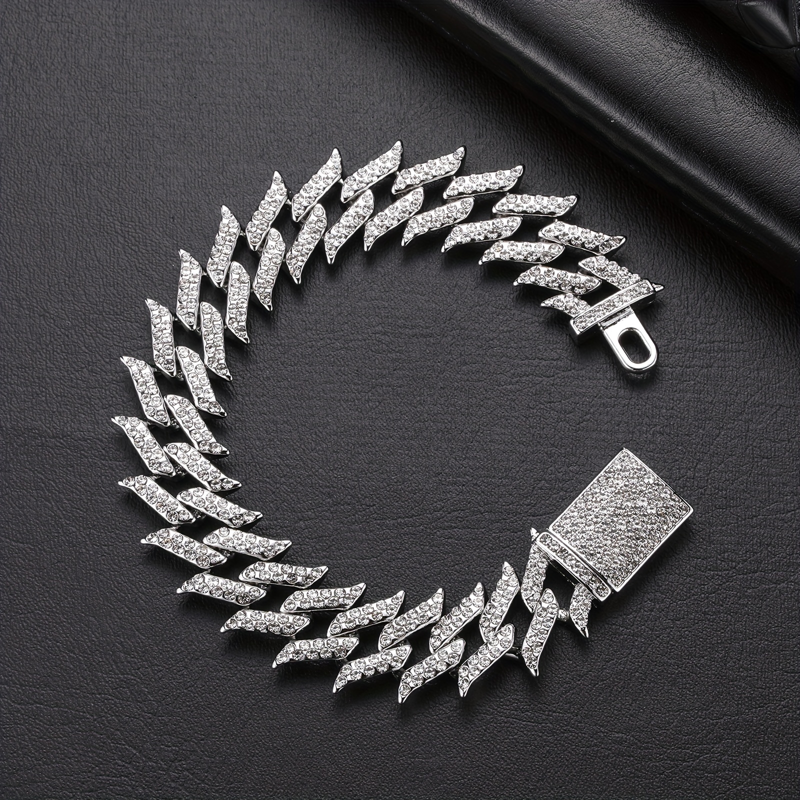 Hip Hop Men's Zircon Inlaid Spiked Cuban Chain Necklace - Temu