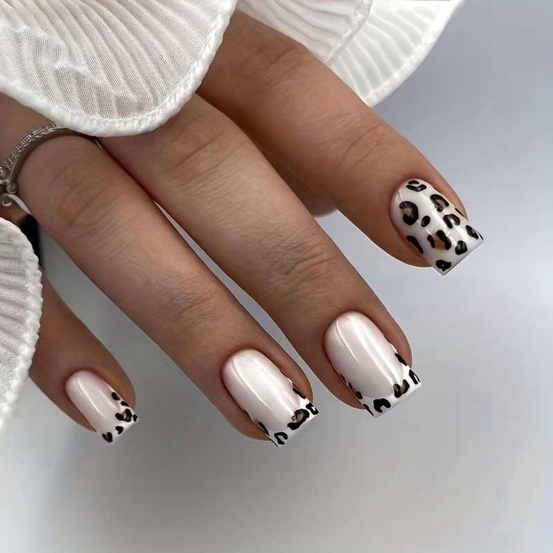 Golden Leopard Cow Nails - Long-lasting Gel Nail Kit With Decals - Temu
