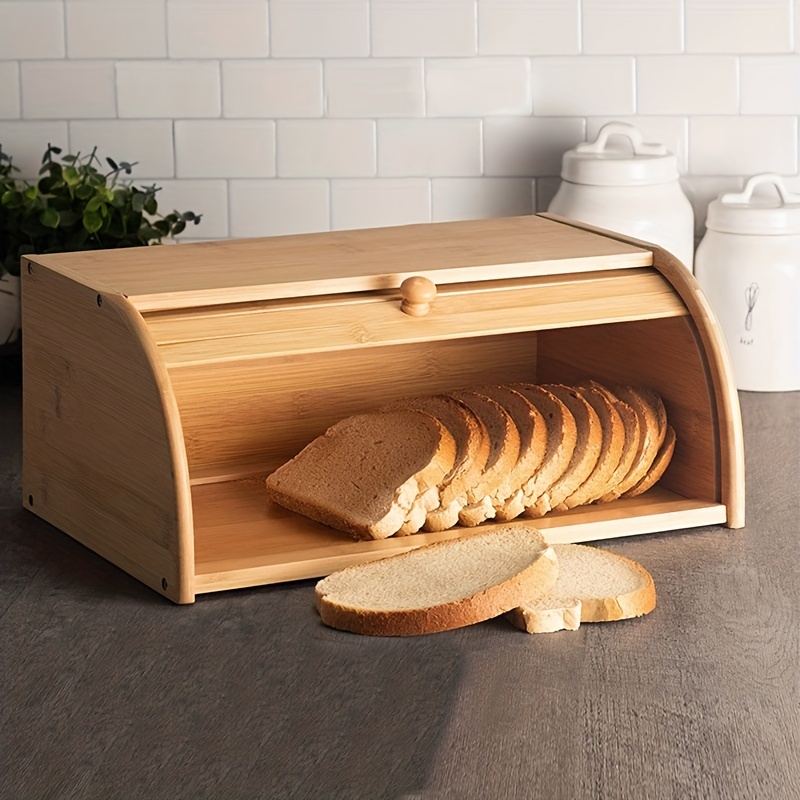 Large Bread Box for Kitchen Counter Double Layer Bamboo Wooden Extra Large Capacity Bread Storage Bin Kitchen Food Storage Container Farmhouse Style W