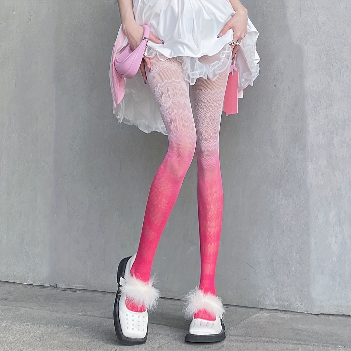 Womens Gradient Color Pants Tights Hollow Out Mesh See Through
