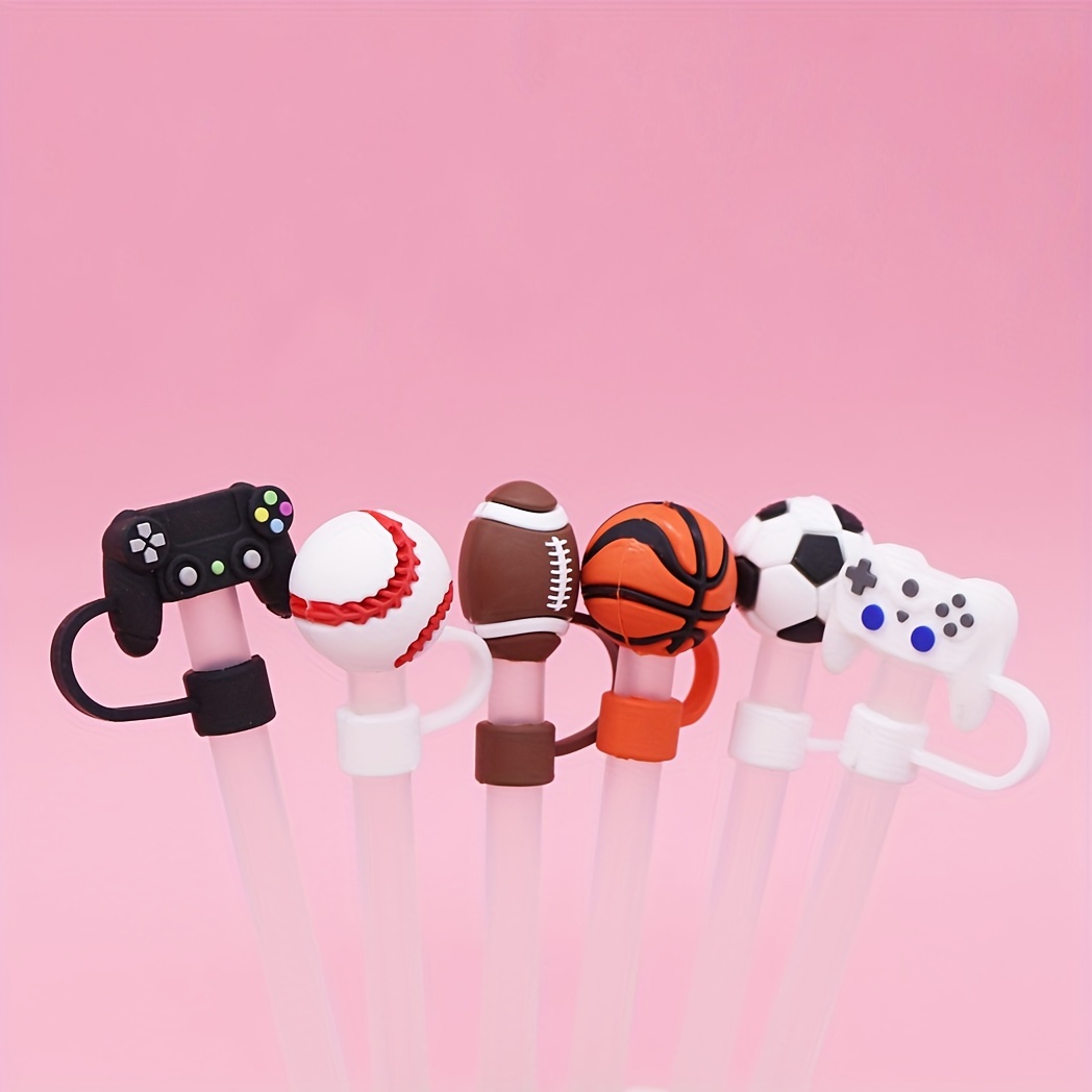 1PCS Sports Football Style straw toppers Silicone I love football balls  boys straw topper for tumbers