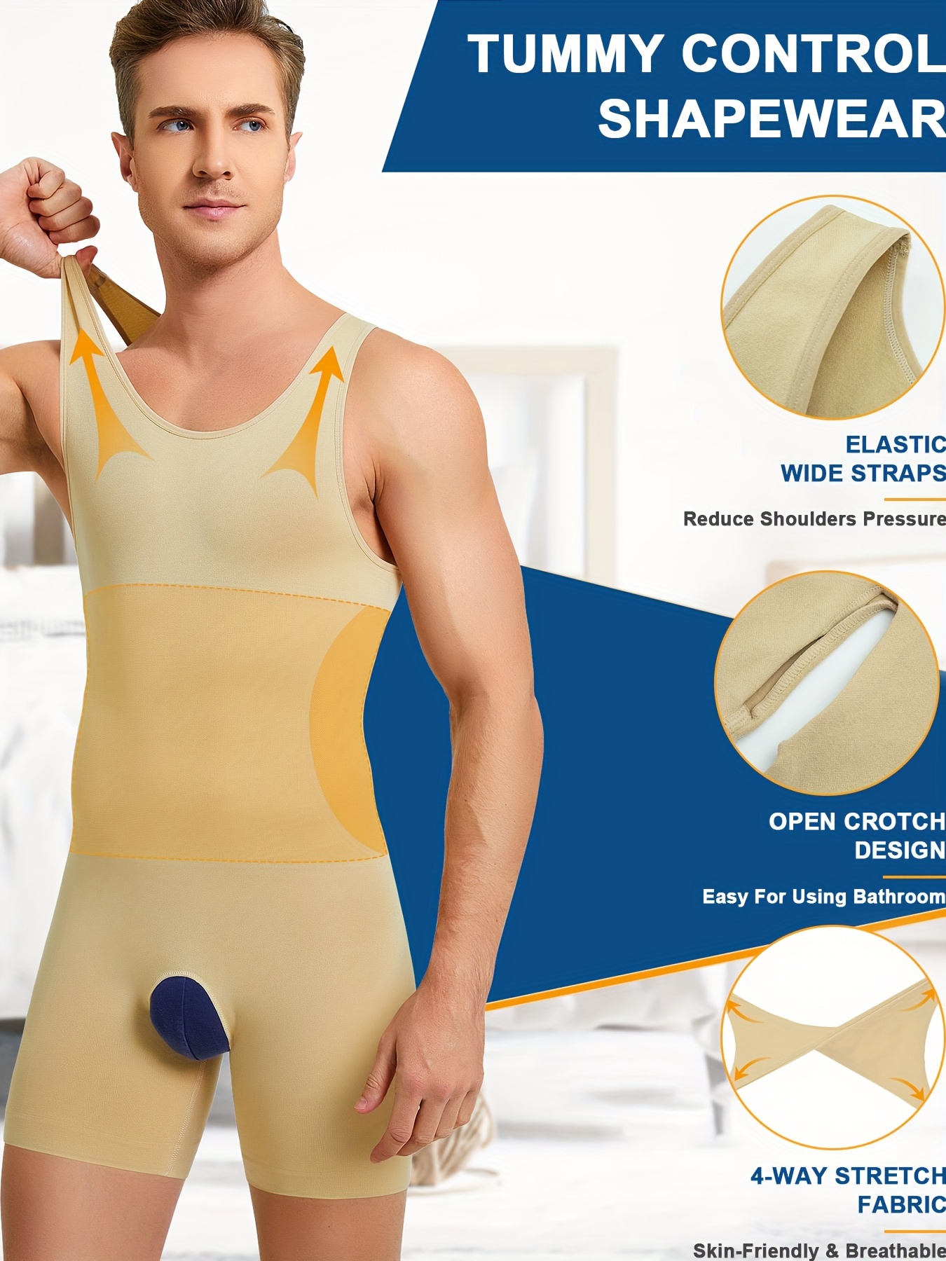 Junlan Men's Tummy Control Sleeveless Full Body Shaper Slimming Compression  Bodysuit