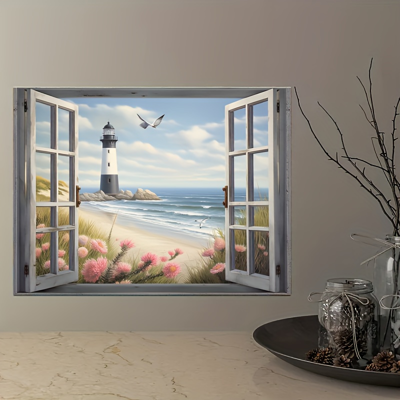 Lighthouse Nautical Wall Art Coastal Beach Pictures Canvas Prints Ocean  Decorations Painting Framed Window Seascape Artwork Gifts Office Home Decor