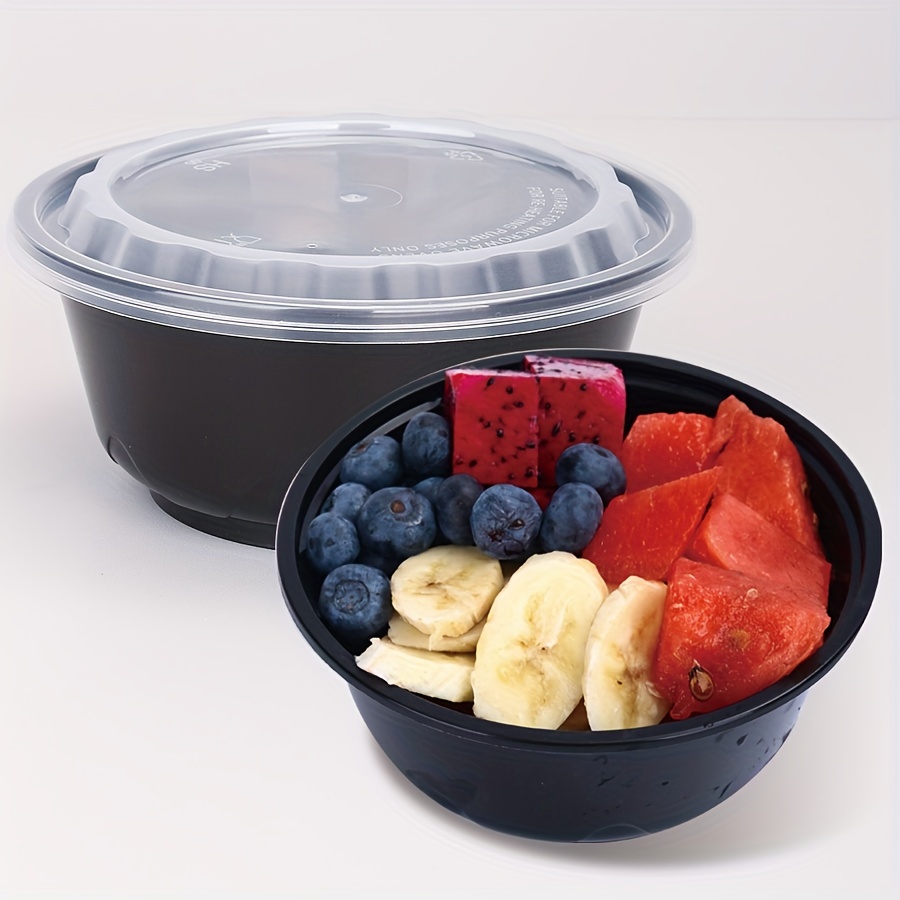 Plastic Black Bowls With Lids Round Food Storage Containers - Temu