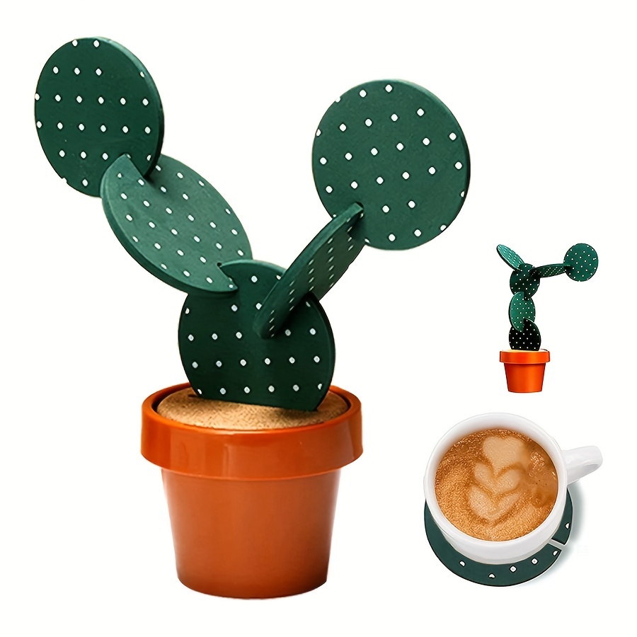Cactus Coasters Set with Flowerpot Holder