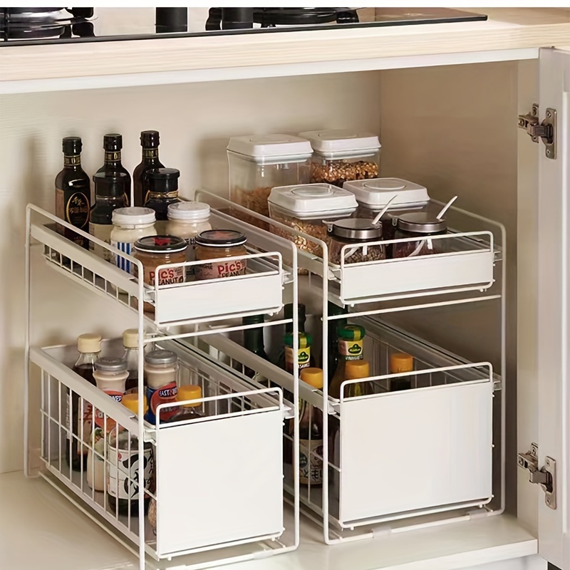 1pc Double-layer Kitchen Under Sink Storage Rack With Pull-out
