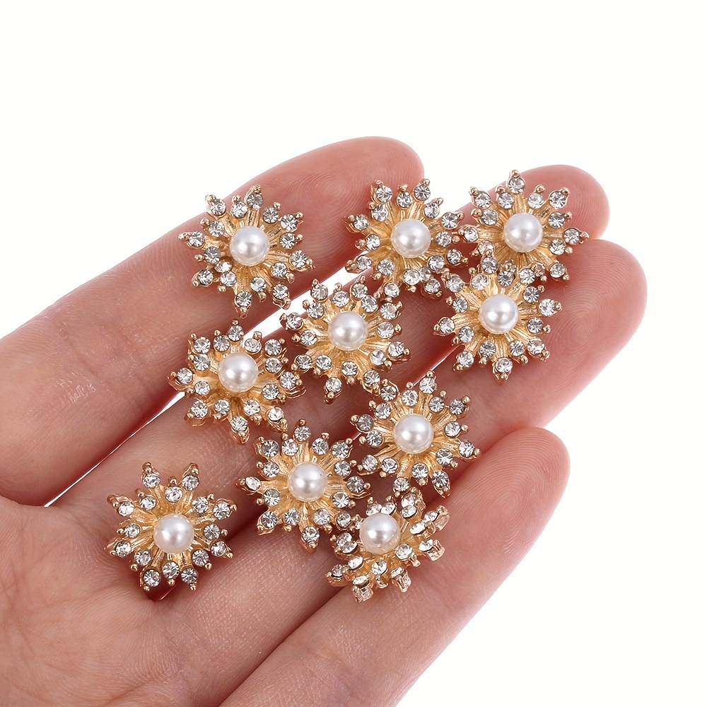 100pcs Rhinestones Buttons, Crystal Flower Shape Rhinestone Buttons Sew on  Rhinestone, Embellishments with Diamond, Handcraft Button Gold Bottom for