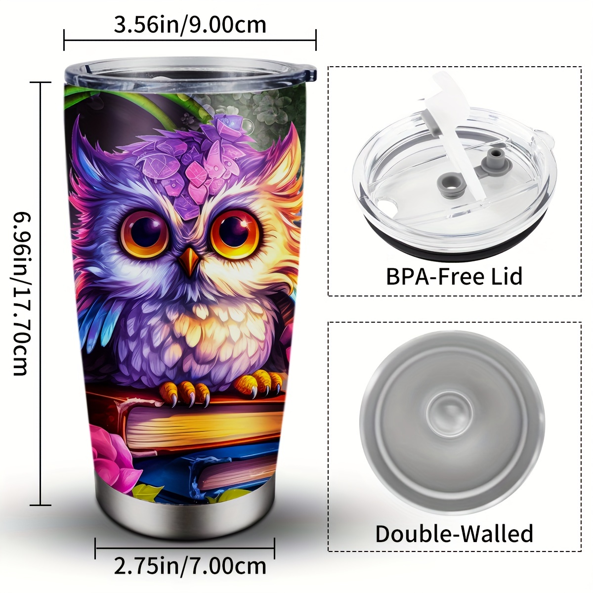 Cute Owl With Coffee Design Tumbler Coffee, Tea 20 Oz Travel Mug