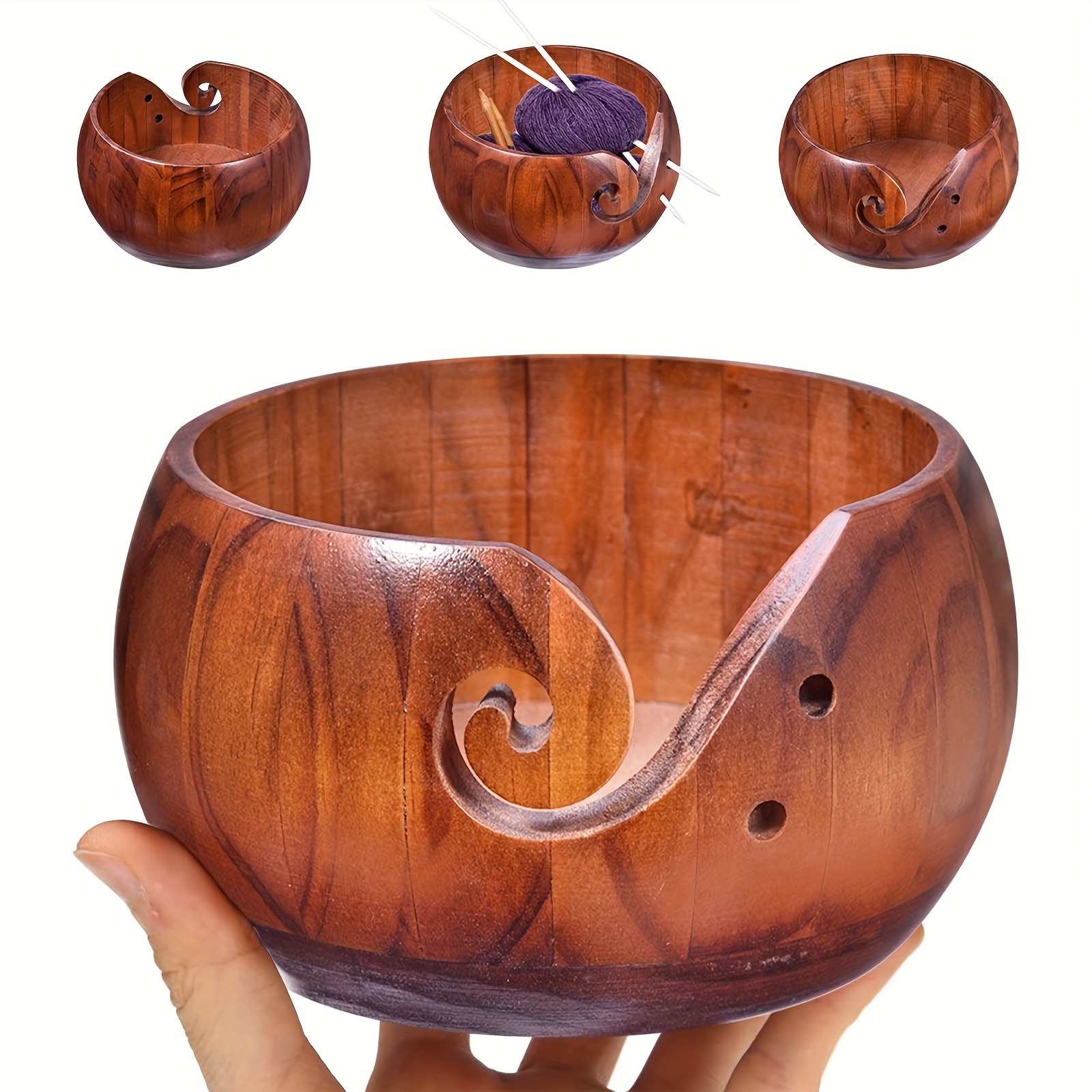 Creative Wooden Yarn Bowl Diy Yarn Storage Container Round - Temu