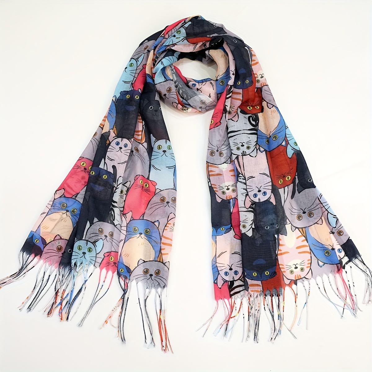 Scarf for Women Shawl Wraps,Funny Image of a Cat Fishing Print