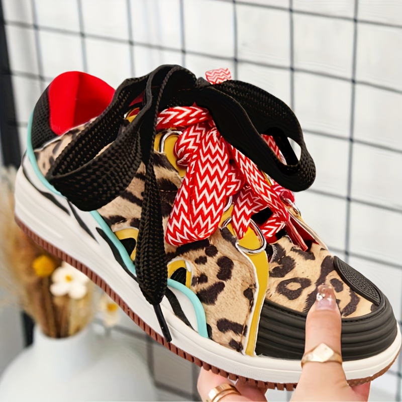 Zapatillas Deportivos Para Mujer Zapatos Con Estampado De Leopardo Suela  Gruesa