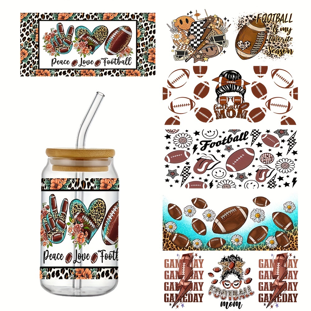 1pc For The Love Of The Game American Football Design UV DTF Cup Wraps For  16 Oz Glass Cup, UV DTF Cup Wraps, Cup Wraps For Glass Cups, Wraps For  Cups, Glass