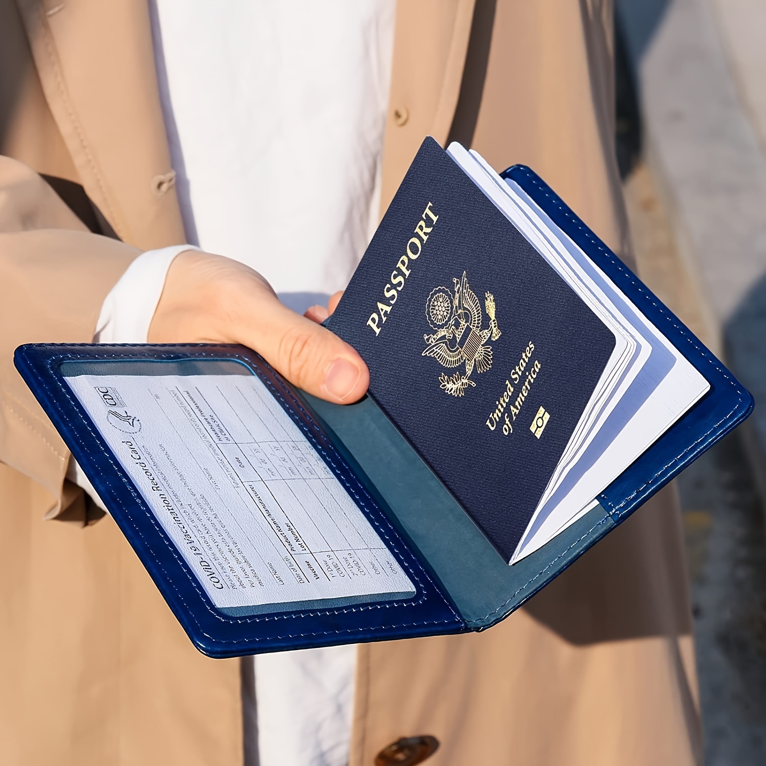 Bleu Porte-passeport étanche, étui pour cartes d'identité et de crédit,  couverture de passeport de voyage mul