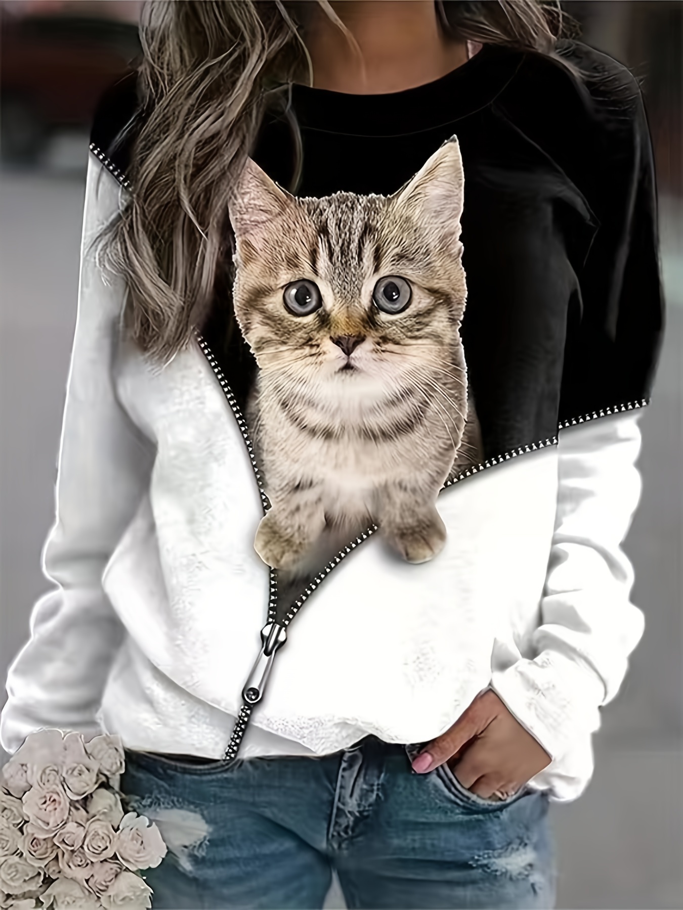 Felpa gatto carino per le donne pullover di stampa animale
