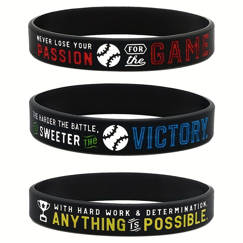 

3pcs Motivational Sports Quotes Baseball Silicone Wristband Bracelets