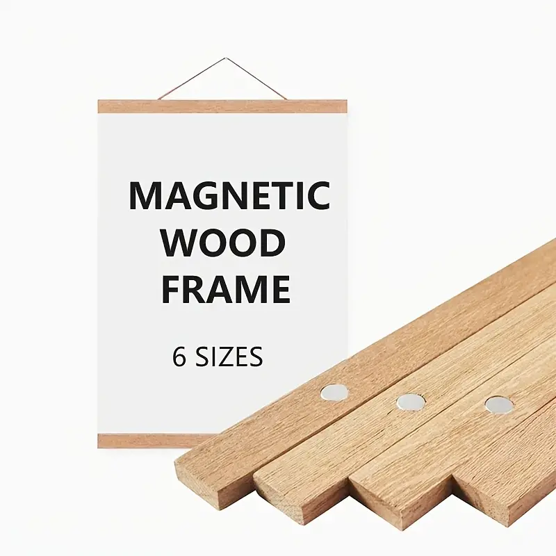 1pc framed hanging wooden magnetic picture magnetic frame wood poster for canvas paper photo map wall art home decor details 1