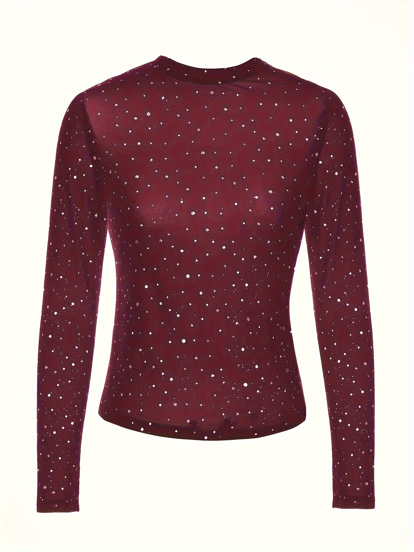 Lucky Brand Notch Neck Long Sleeve Sequin Trimmed Tee Red in Brown