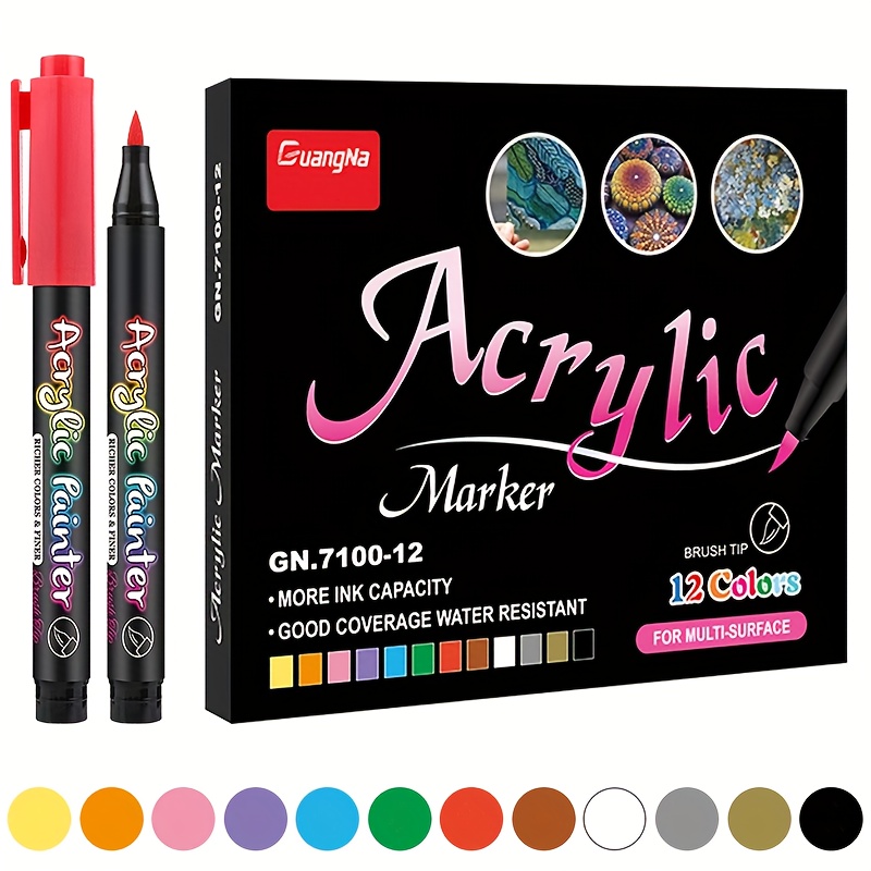 12 24 Colors Acrylic Marker Pen Acrylic Paint Brush Markers Pens For  Christmas Art Rock Painting,card Making,stone - Temu