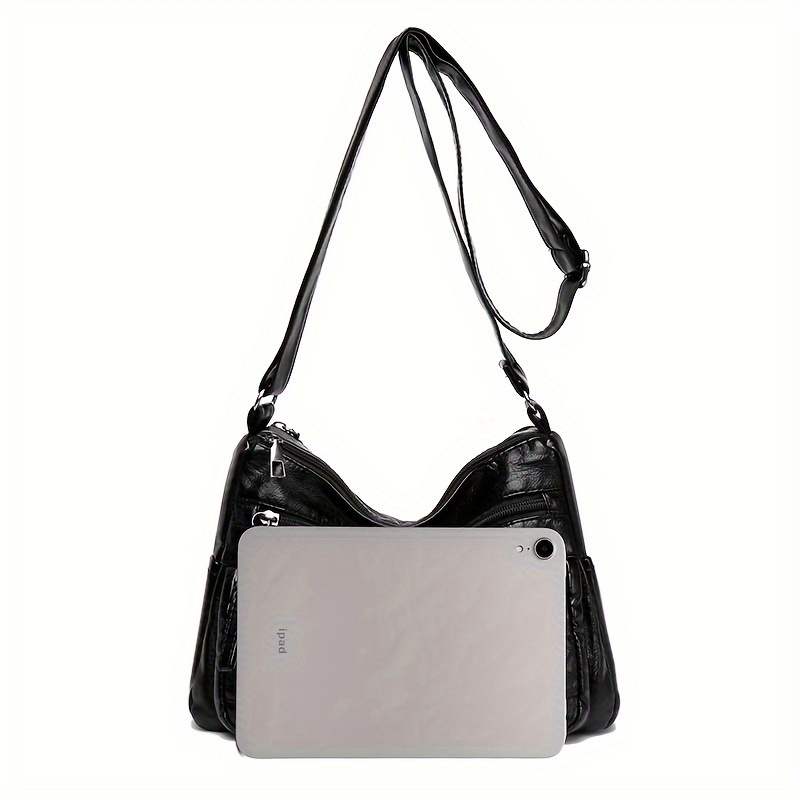 Middle Aged Women's Shoulder Bag, Soft Pu Leather Multi Zipper