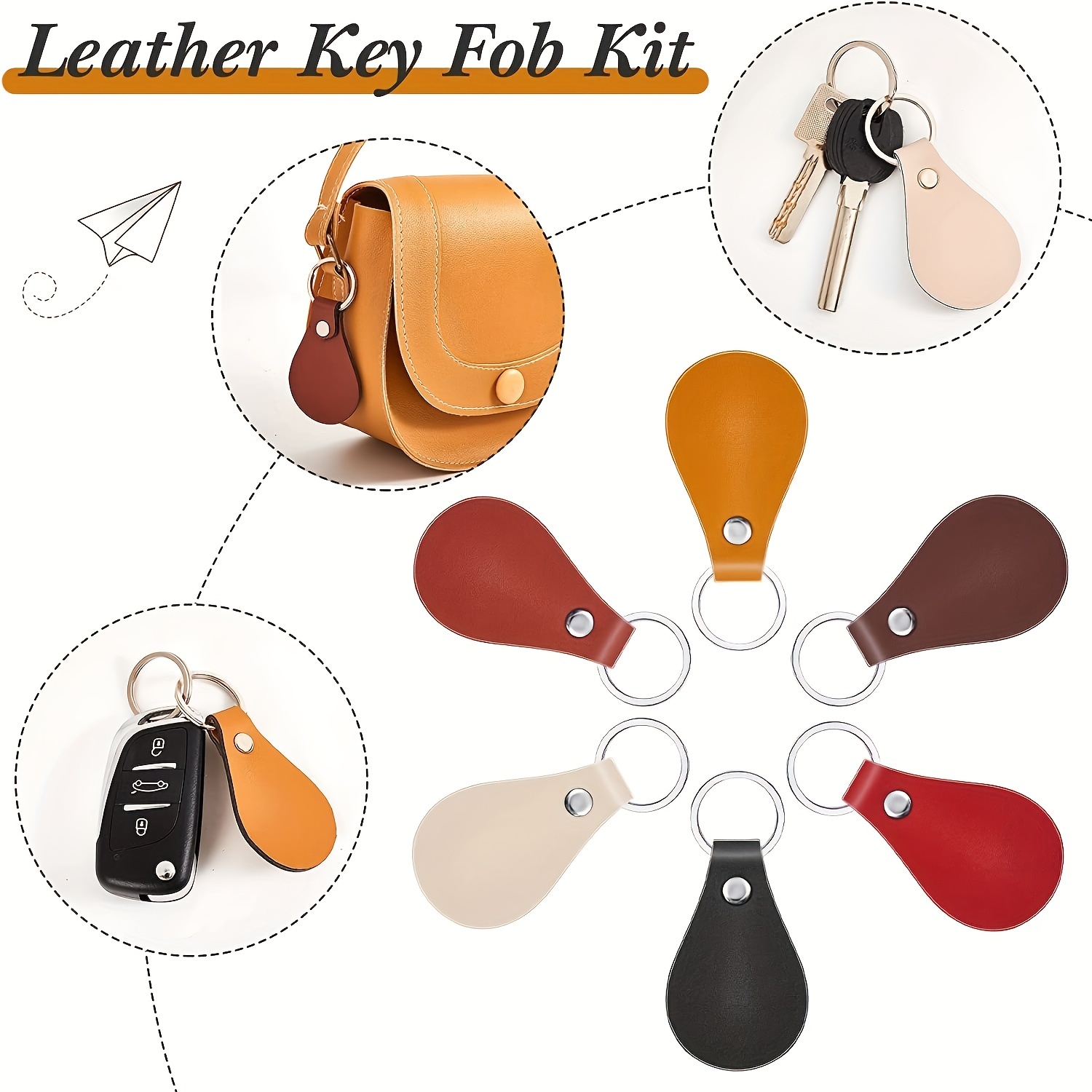 ELLDOO 50 Pcs PU Leather Key Fob Kit for DIY Craft, Leather Key Fobs Blanks  with Rivets and Key Rings for DIY Laser Engraving Keychain Making Leather