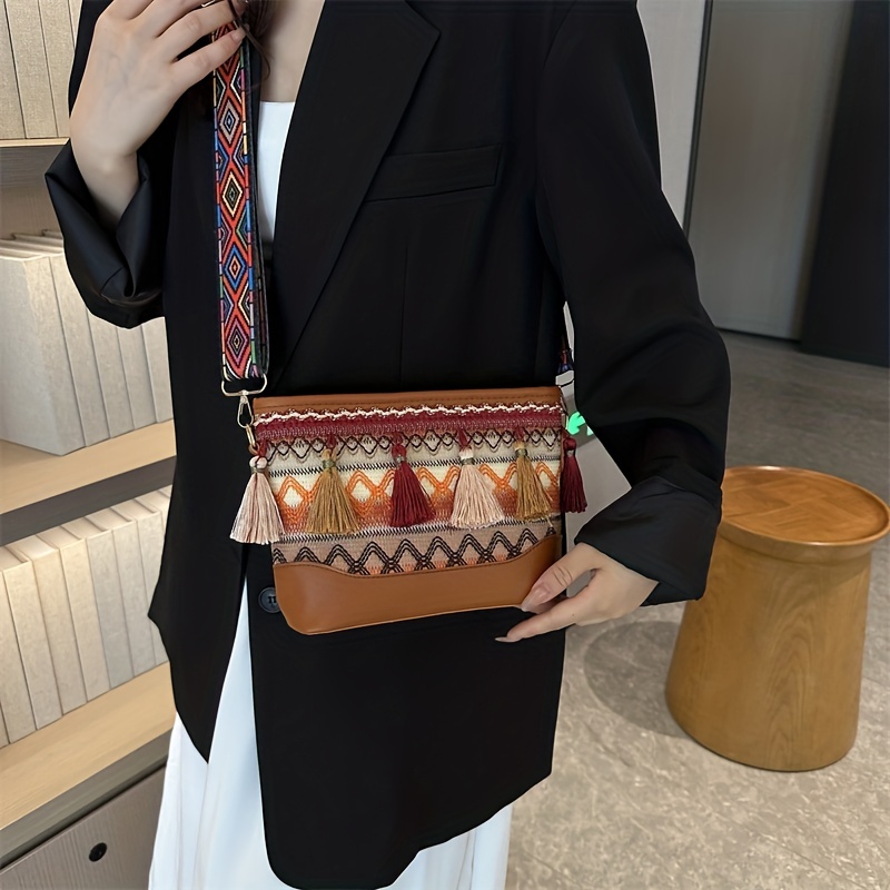 Ethnic Style Crossbody Bag Geometric Embroidery Bag Bohemian Nylon