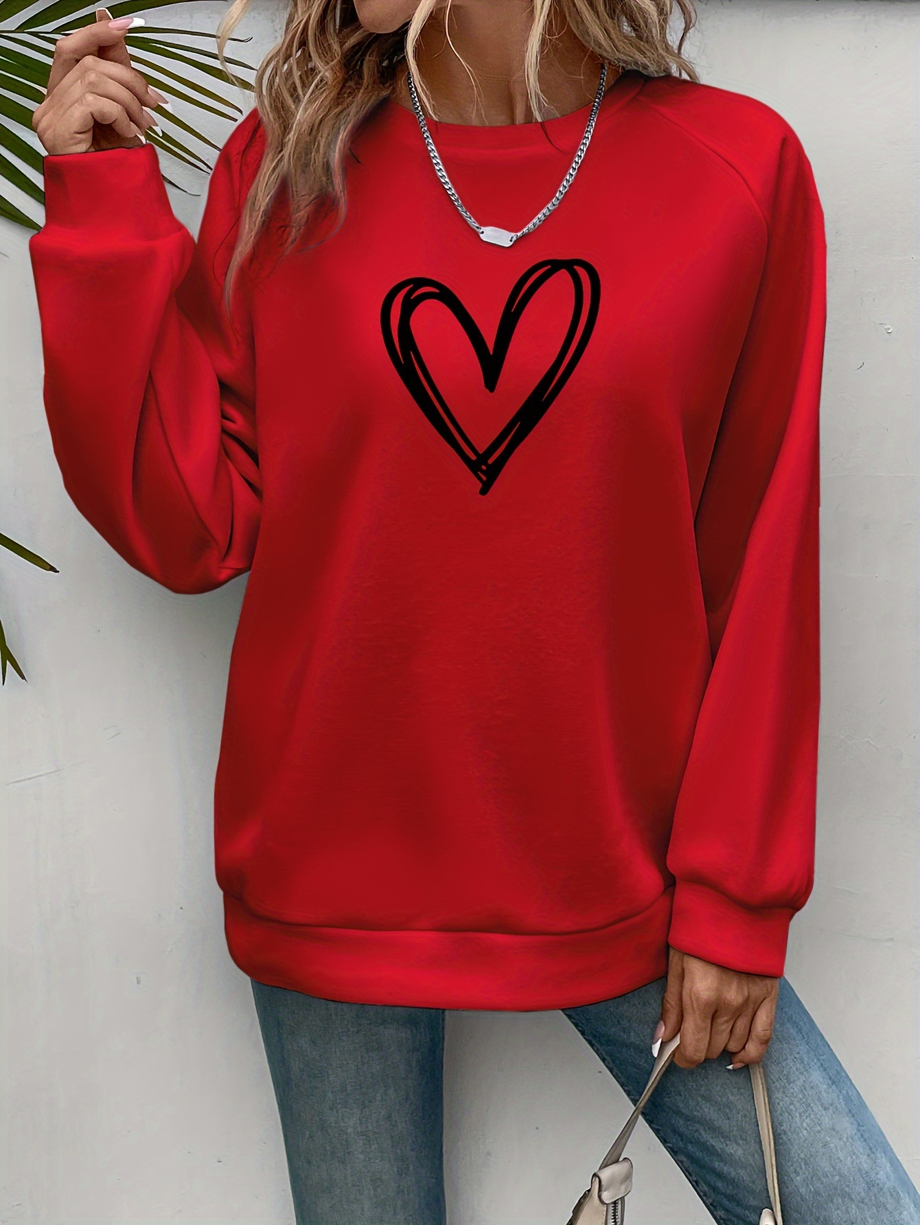 Heart Print Sweatshirt - Germany Lässiger Langarm Pullover Temu