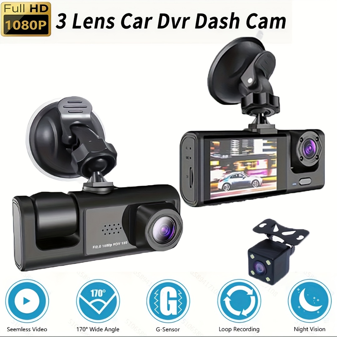 3 Channel Dash Cam For Car Camera 1080P Video Recorder Dashcam Black Box  Dual Lens Inside Car DVR Rear View Camera Car Accessory