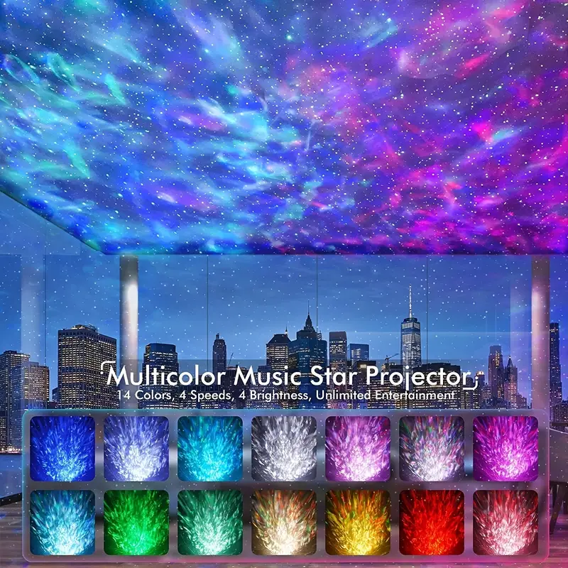 1pc Star Projector, Rossetta Galaxy Projector Remote Control & White Noise,  14 Colors LED Night Lights For Room, Adults Home Theater, Party, Living Ro