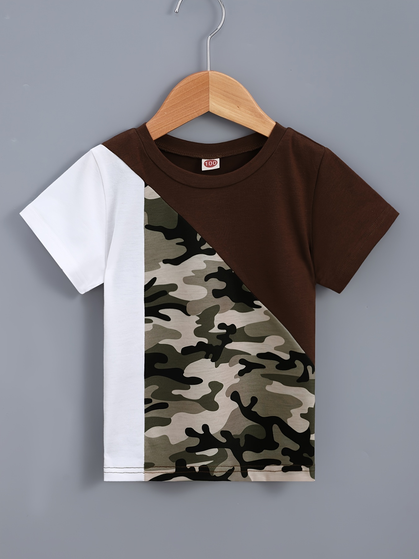 Kids Half-Sleeve T-Shirt Army Military Camo Print 100 - Camo Khakhi