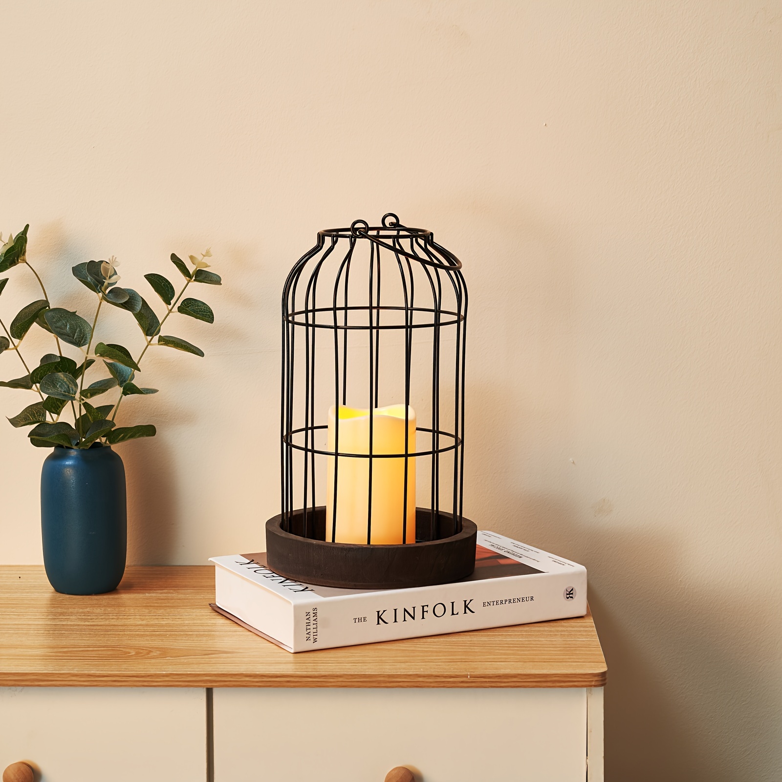 2pcs/set Pastoral Farmhouse Bird Cage Candle Holder [Does Not Include  Candles], Black Wood Base Seat, Suitable For Home Decoration, Party, Can Be  Matc