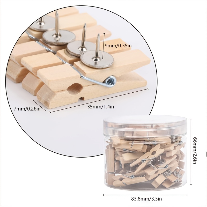 50Pcs Push Pin With Wooden Clips Tacks For Cork Board Artwork For Bulletin  Board Crafts Arts Projects Photo Supplies