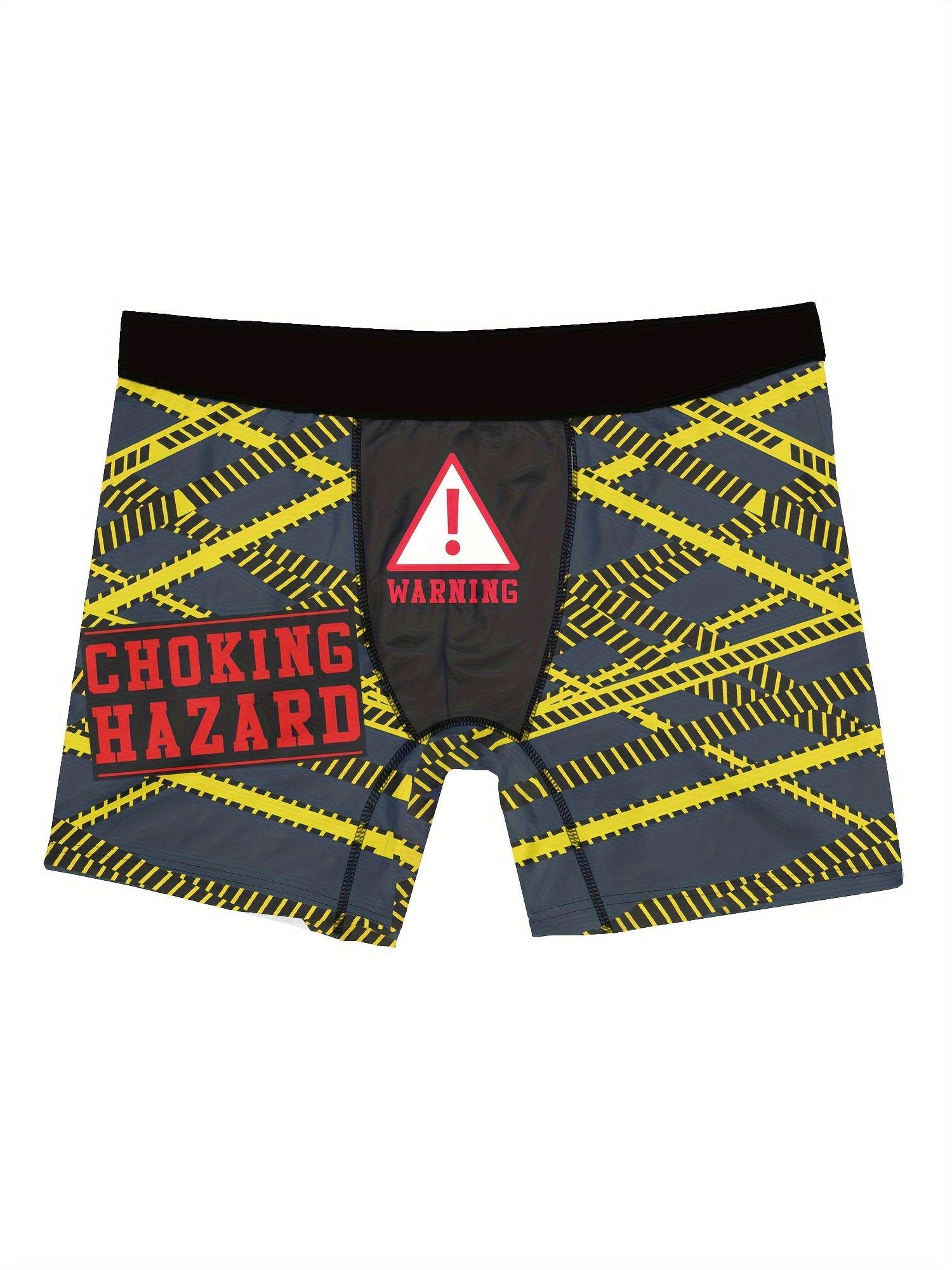 Men's Choking Hazard Warning Print Fashion Novelty Boxer Briefs Shorts,  Breathable Comfy High Stretch Boxer Trunks, Men's Underwear