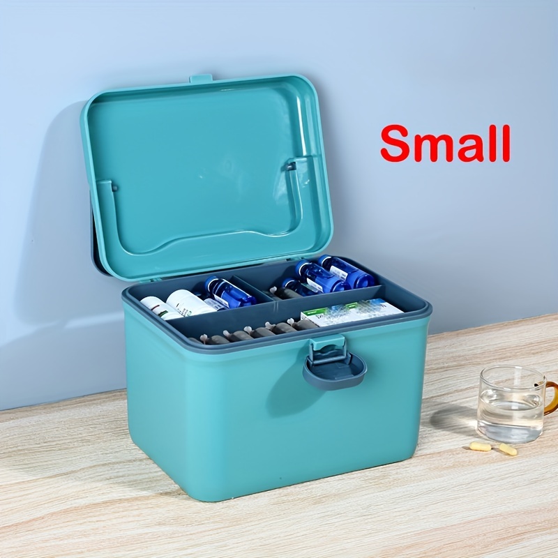 Boîte à médicaments portable, boîte de rangement multicouche bleue