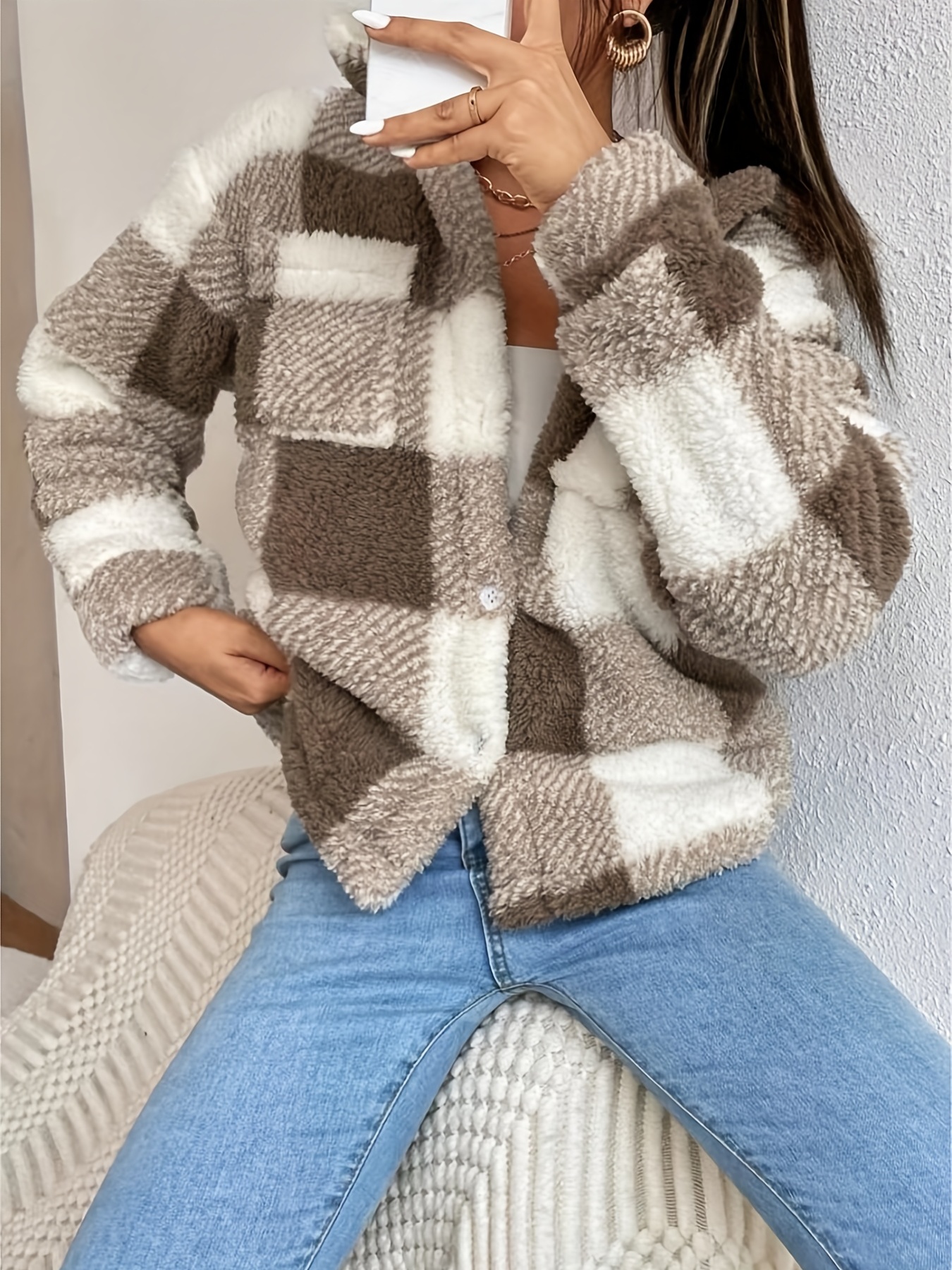 Plaid teddy hot sale coat