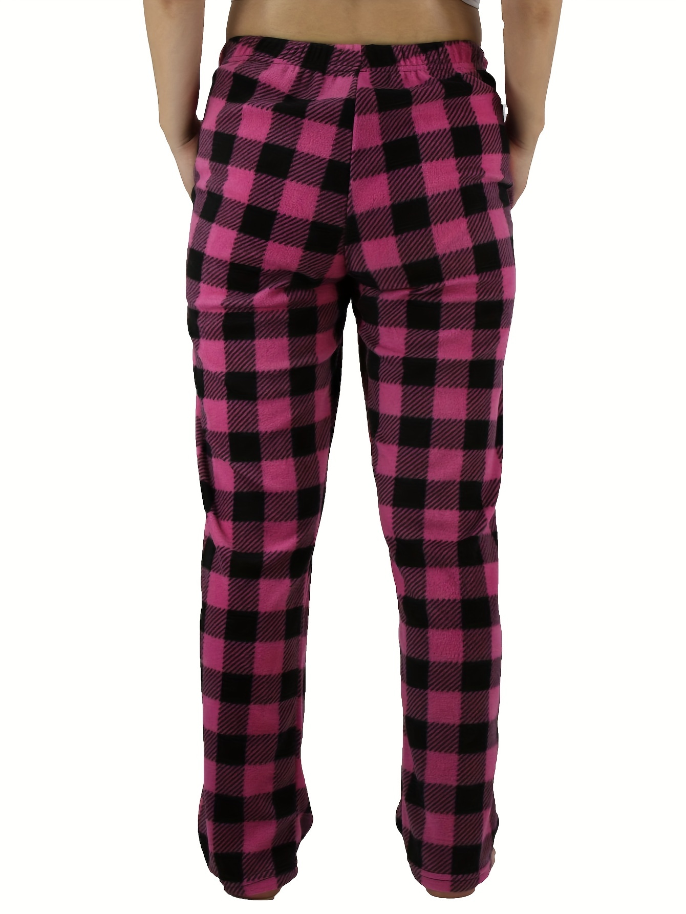 Comfy Lifestyle Women’s Plaid Pajama Pants, Soft and Lightweight Drawstring  Lounge Bottoms with Elastic Waistband, Turquoise Pink FL09, Small