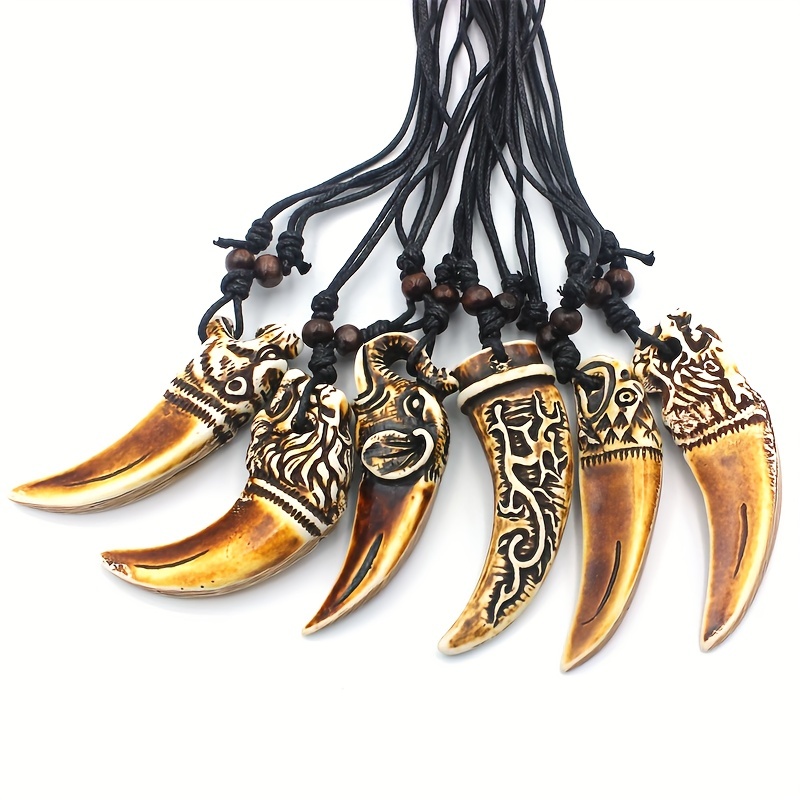 12pcs Mixed Cool Imitation Bone Carved Dragon Totem Necklaces