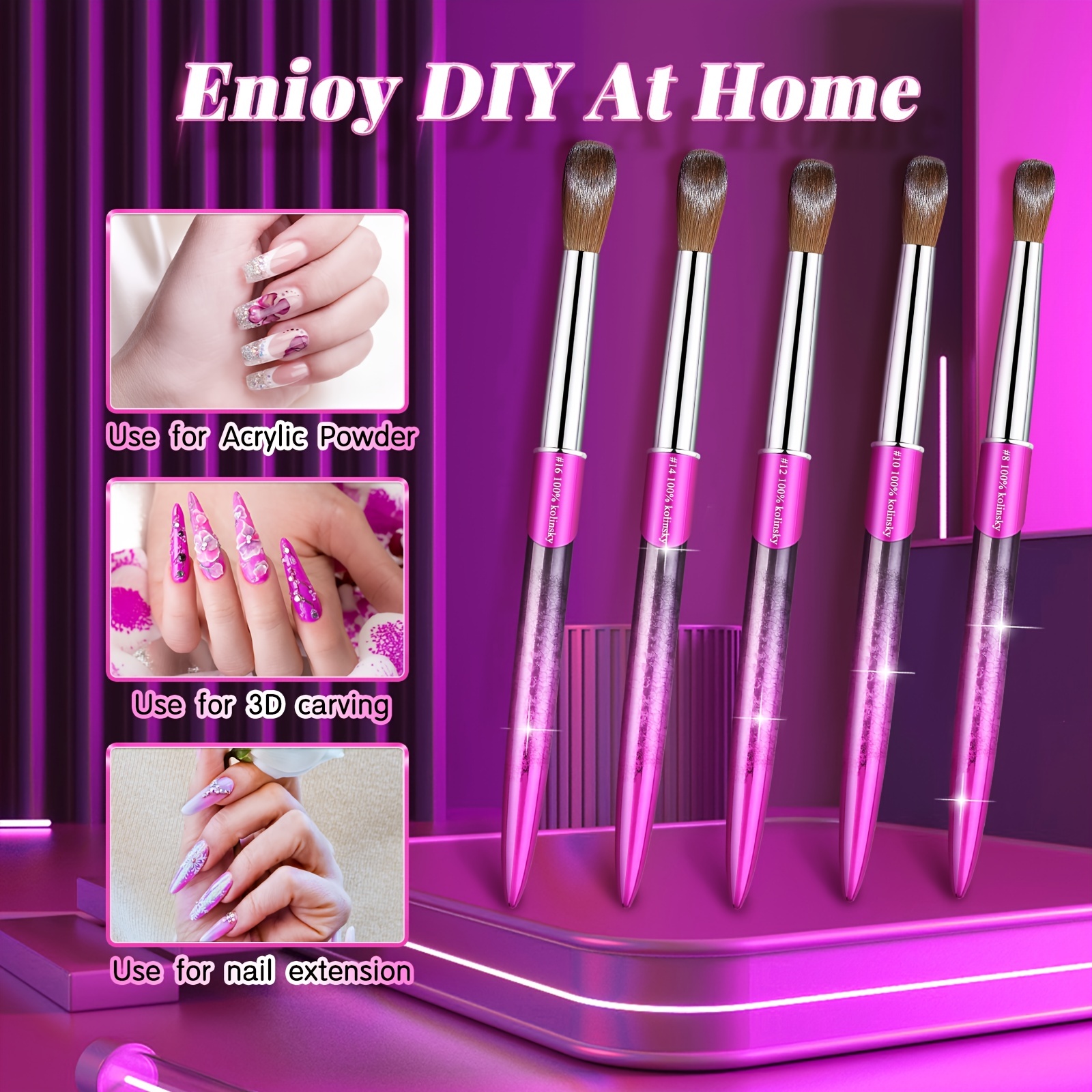 Pink Crystal Acrylic Brush (Acrylic Nail Brush for Acrylic Powder 1PC