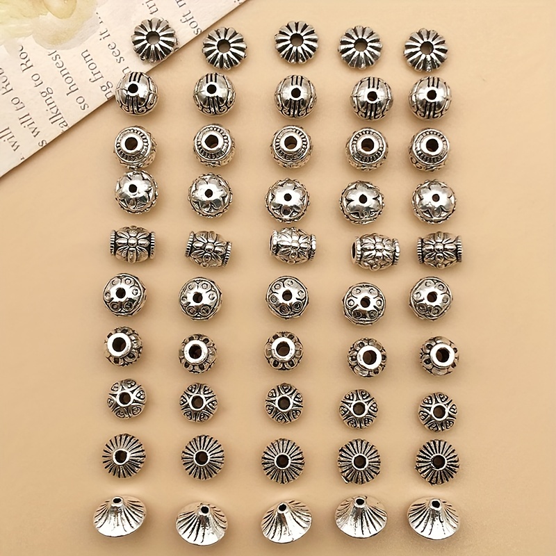50pcs Antique Silvery Assorted Pattern Alloy Spacer Beads